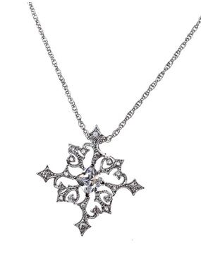 Gothic crystal cross pendant with a center square crystal in silver finish New